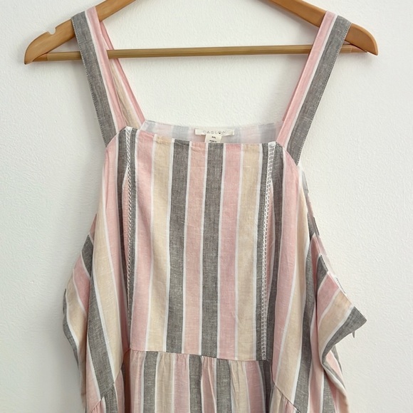 Caslon Cabana Stripe Linen Lattice Trim Tiered Maxi Dress Vertical Stripes - Picture 3 of 14